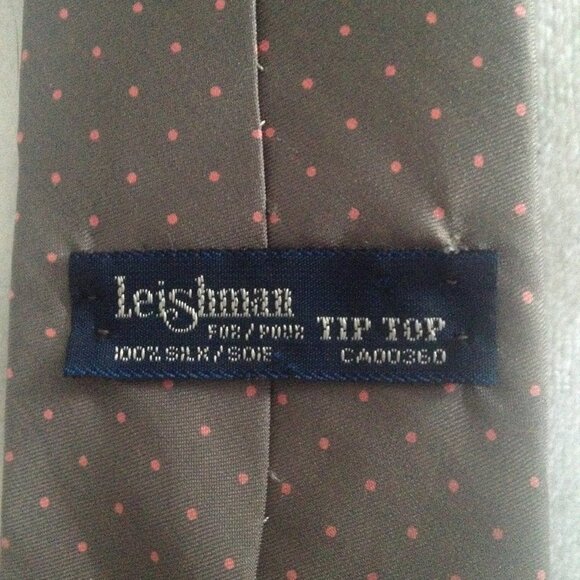 - Mens Vintage Silk Tie. Grey & Pink dots. - Picture 3 of 3